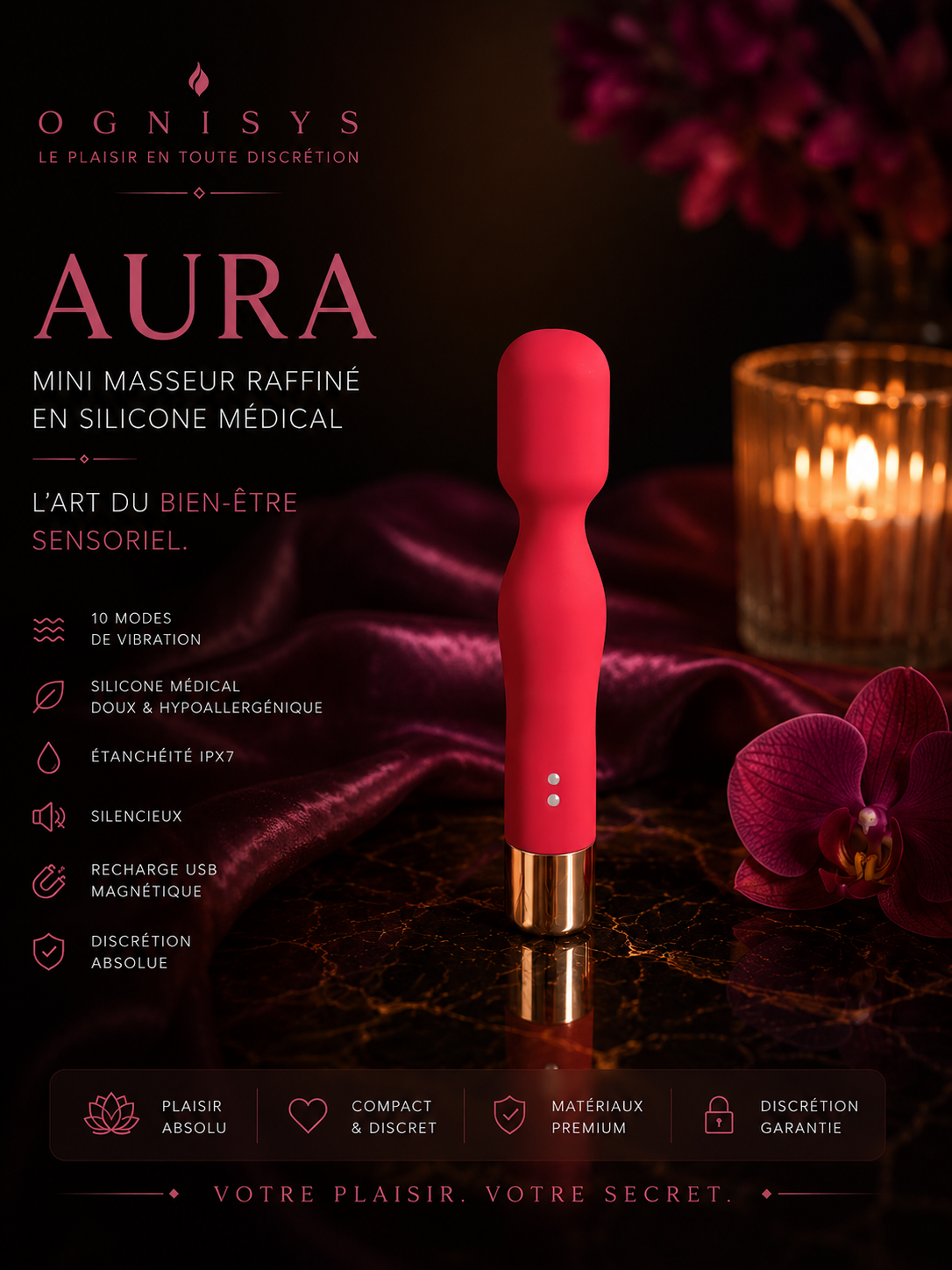 AURA – Mini masseur raffiné en silicone médical | L’art du bien-être sensoriel
