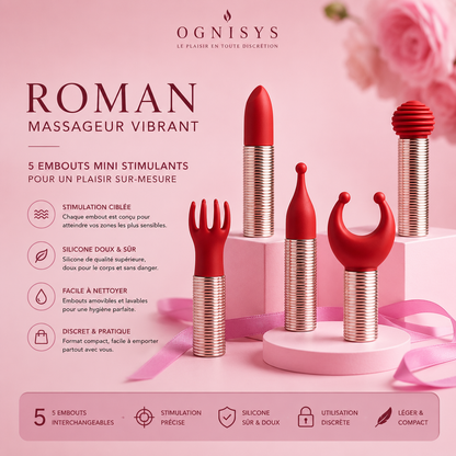 Roman | Mini Stimulateur Massant Intime 5 Embouts – Polyvalent & Discret