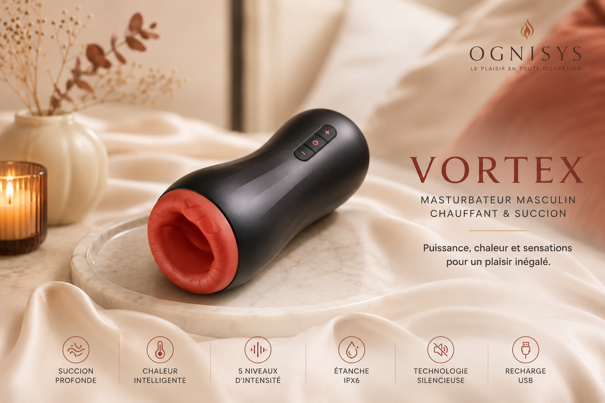 🔥 Vortex | Masturbateur Vibrant, Chauffant & à Succion – 6 Modes de Vibration