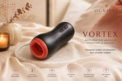 🔥 Vortex | Masturbateur Vibrant, Chauffant & à Succion – 6 Modes de Vibration