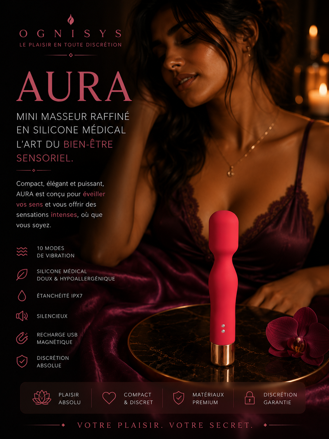 AURA – Mini masseur raffiné en silicone médical | L’art du bien-être sensoriel