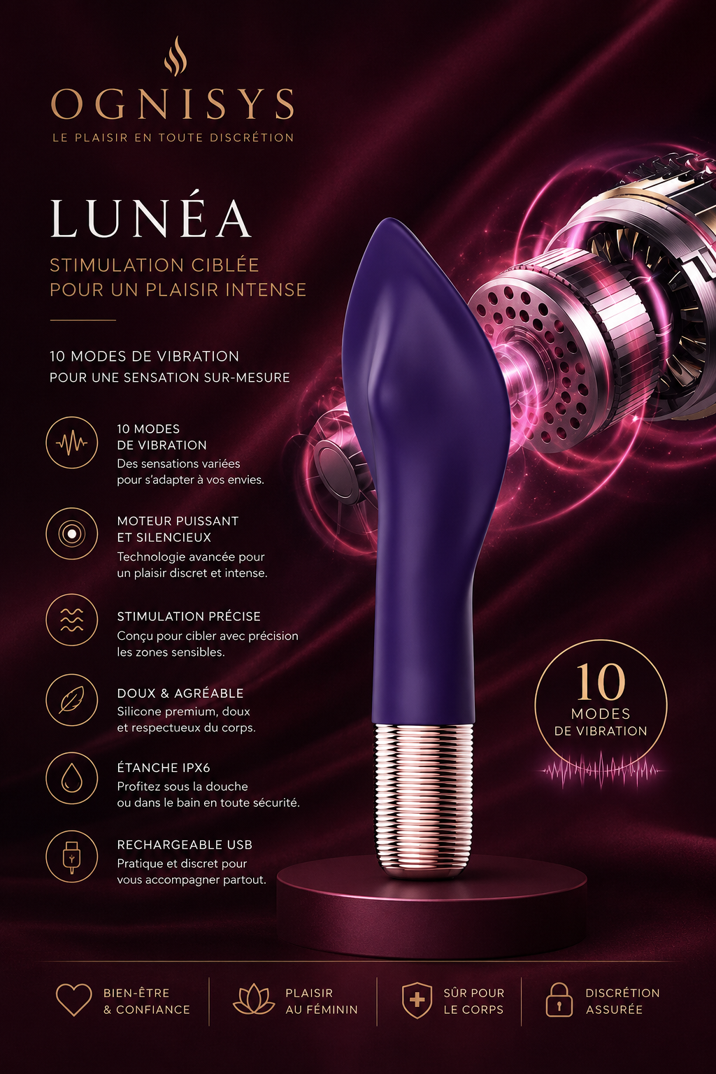 Lunéa | Stimulateur Massant Intime Précis – 10 Modes de Vibration