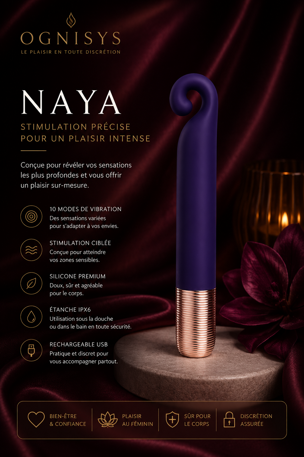 Naya | Stimulateur Massant Intime Courbé – 10 Modes de Vibration